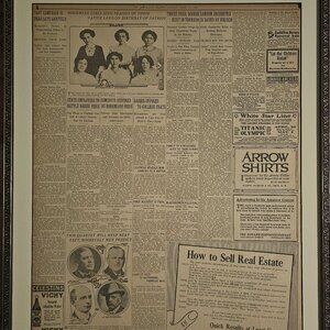 Framed newspaper article from April 15, 1912 *TITANIC*